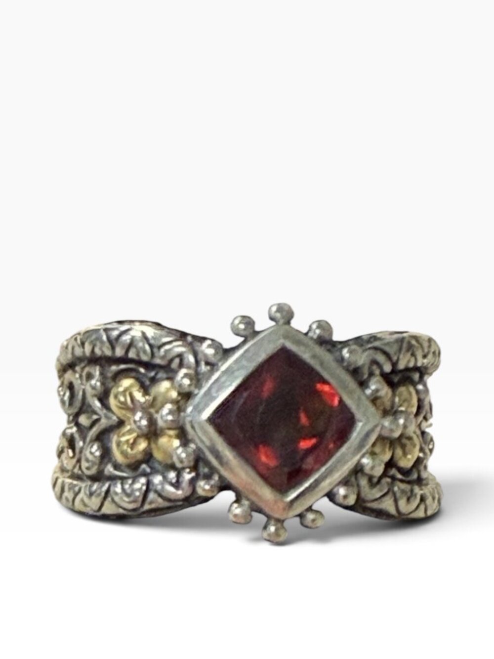 Barbara Bixby 925 Sterling Silver & 18K Gold Ring Garnet Size 7